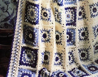 Vintage Crochet Pattern Timeless Blue and White Afghan PDF Instant Digital Download Home Decor Throw Blanket  Shabby Chic Vintage  Pattern