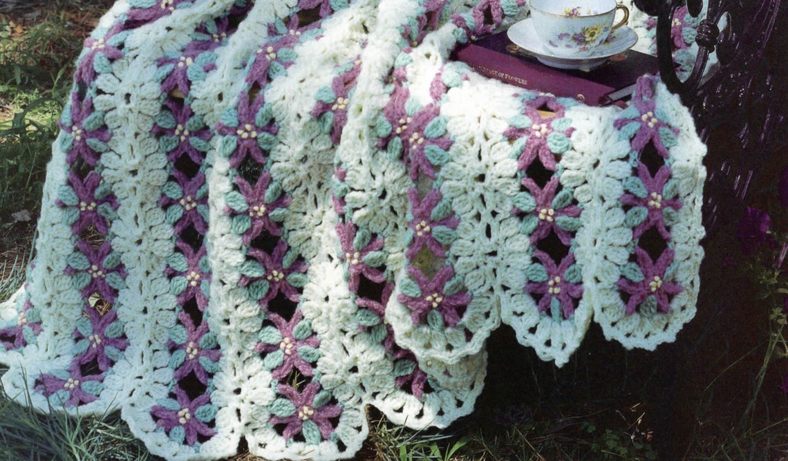 Vintage Crochet Afghan Fanciful Flowers Pattern for PDF Instant Digital ...