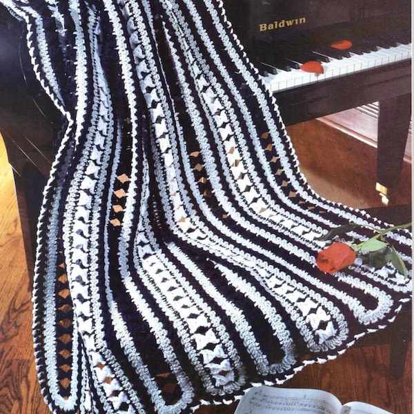 Vintage Crochet Pattern Black Tie White Tie Afghan PDF Instant Digital Download  Sophisticated Wrap Winter Throw Blanket Home Decor