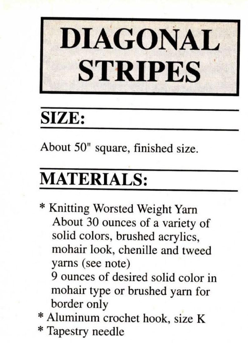 Vintage Crochet Pattern Diagonal Stripes Afghan PDF Instant Digital ...