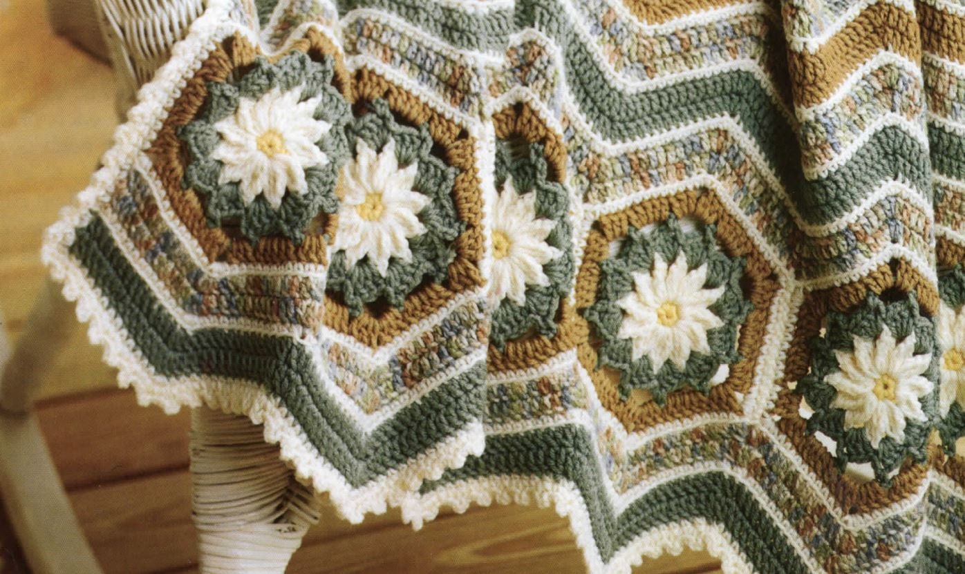 Vintage Crochet Pattern Daisy Border Afghan PDF Instant Digital