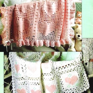Vintage Crochet Two Adorable Baby Afghans Patterns Crossed Hearts and Hearts N Bows PDF Instant Digital Download Charming Nursery Decor