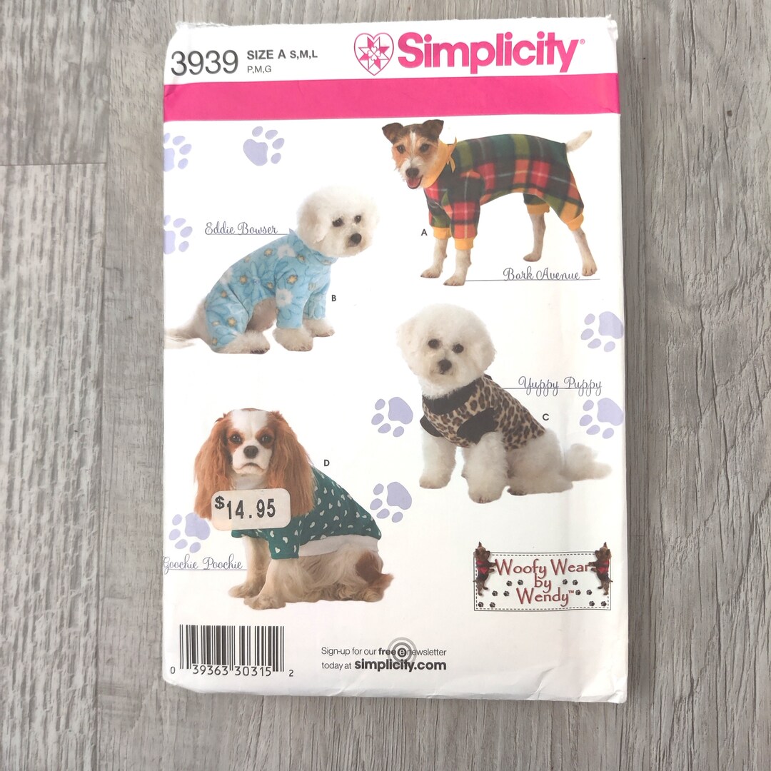 Simplicity Sewing Pattern 3939 Size A, S M L Dog Clothes in Three