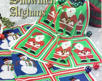 Vintage Crochet Patrón Santas y Muñecos de Nieve Afganos PDF Descarga Digital Instantánea Decoración del Hogar Vacaciones Navidad Afganos Santa o Muñecos de Nieve Decoración