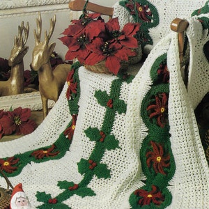 Vintage Crochet Afghan  Poinsettia Pattern Christmas Holiday Decor Throw PDF Instant Digital Download Christmas Gift
