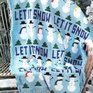 Vintage Crochet Pattern Let it Snow Christmas Afghan  PDF Instant Digital Download Holiday Throw Blanket Home Decor Happy Snowman
