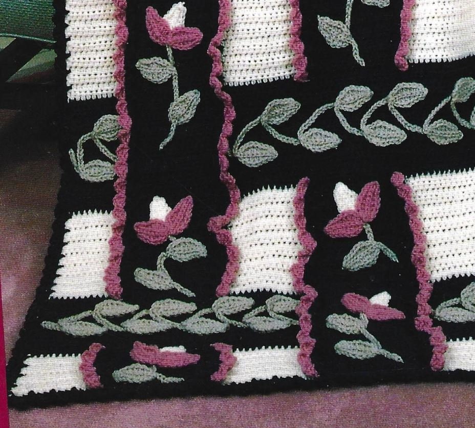 Free Crochet Ribbon Patterns.pdf Vintage Crochet Pattern Ribbons and Vines Afghan Home Decor Hand ...