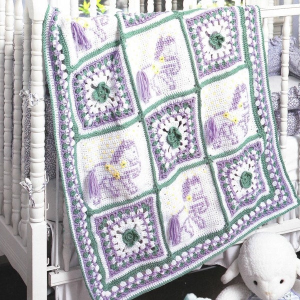 Vintage Crochet Baby Pattern for Afghan PDF Instant Digital Download Nursery Decor Throw Blanket Mom and Baby Gift Stroller Blanket