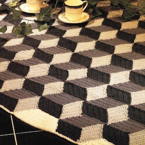 Vintage Crochet Pattern Tumbling Blocks Afghan PDF Instant Digital Download Afghan Blanket  Throw Blanket  Shabby Chic Crochet Home Decor