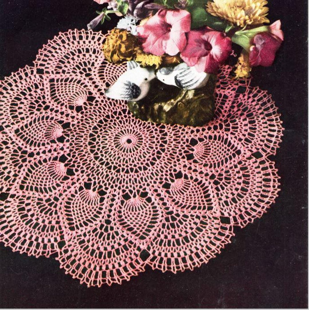 Vintage Crochet Lacey Pattern Pink Pineapple Doily Table Mat ...