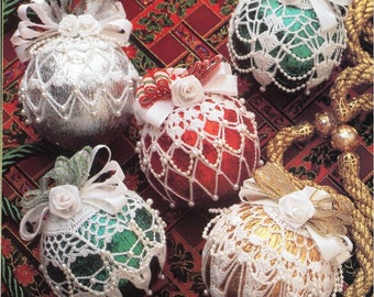Vintage Crochet Pattern 5 Metallic Ornaments Christmas Tree PDF Instant Digital Download Holiday Christmas Decor Beautiful Hand Crocheted