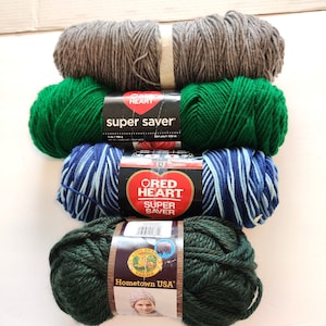 Lot 4 Skeins Yarn Partially Used Mixed Brands - Mixed Color - Mixed Weight  Approximately 1 1/4 pounds of yarn