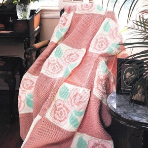 Vintage Crochet Pattern Sweetheart Roses Afghan PDF Instant Digital Download Home Decor Throw Blanket  Granny Afghan Grannycore Take along