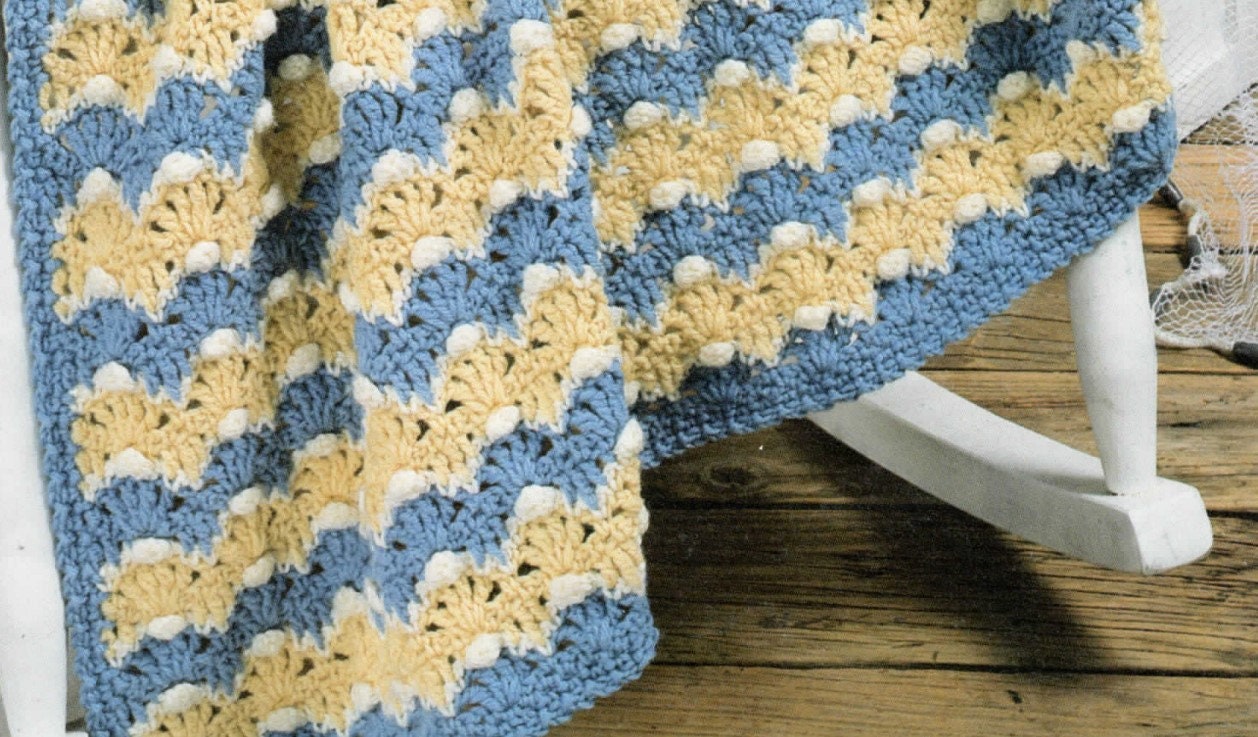 Puff Shell Ripple Afghan Vintage Crochet Colorful Shell Stitch Pattern Afghan PDF Instant ...