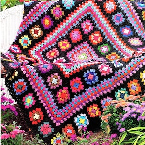 Vintage Crochet Pattern Granny Square Afghan PDF Instant Digital Download Home Decor Throw Blanket Grannycore 4th of July Holiday Decor