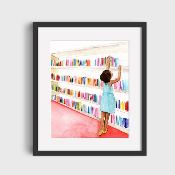 図書館にて 水彩画 - プリント/ポスター（フレームなし）