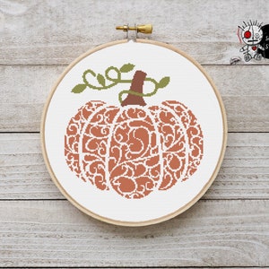 Swirly Pattern Pumpkin Halloween Fall Modern Counted Cross Stitch Pattern PDF Instant Download