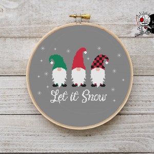 Christmas Let it Snow Gnome Xmas Modern Counted Cross Stitch Pattern PDF Instant Download