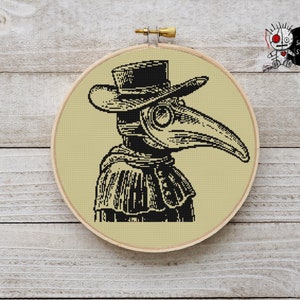 Steampunk Plague Doctor Modern Counted Cross Stitch Pattern PDF Instant Download