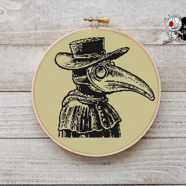 Steampunk Plague Doctor Nowoczesny wzór do haftu krzyżykowego PDF Natychmiastowe pobranie