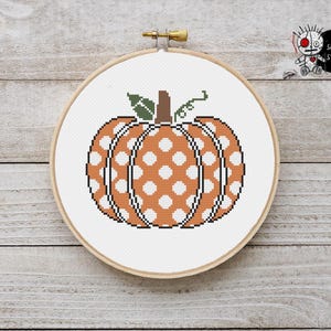 Polka Dot Pattern Pumpkin Halloween Fall Modern Counted Cross Stitch Pattern PDF Instant Download