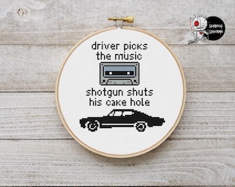Hunter Driver Picks The Music Quote Modern Cross Stitch Pattern PDF INSTANT DOWNLOAD
