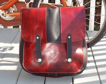 Handmade Leather Red and Black US Mail Style Messenger Bag, Laptop Bag Every Day Carry