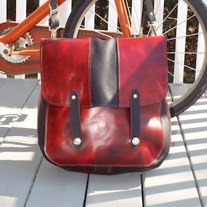 Handmade Leather Red and Black US Mail Style Messenger Bag, Laptop Bag Every Day Carry image 1