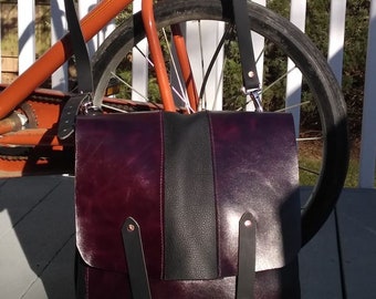 Beautiful Handmade Leather Two Tone Purple and Black US Mail Style Messenger Bag Every Day Carry