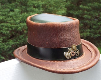 Large Men's Leather Handmade Steam Punk Top Hat Geared Hat Band