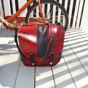 Handmade Leather Red and Black US Mail Style Messenger Bag, Laptop Bag Every Day Carry image 4