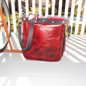 Handmade Leather Red and Black US Mail Style Messenger Bag, Laptop Bag Every Day Carry image 6