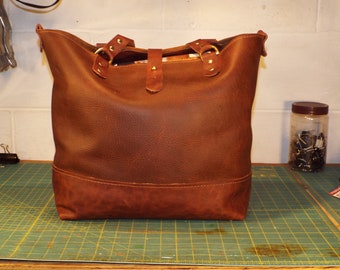 Xtra Large Two Tone Leather Hand Made Tote Bag with inside Pocket