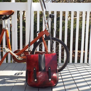 Handmade Leather Red and Black US Mail Style Messenger Bag, Laptop Bag Every Day Carry image 2