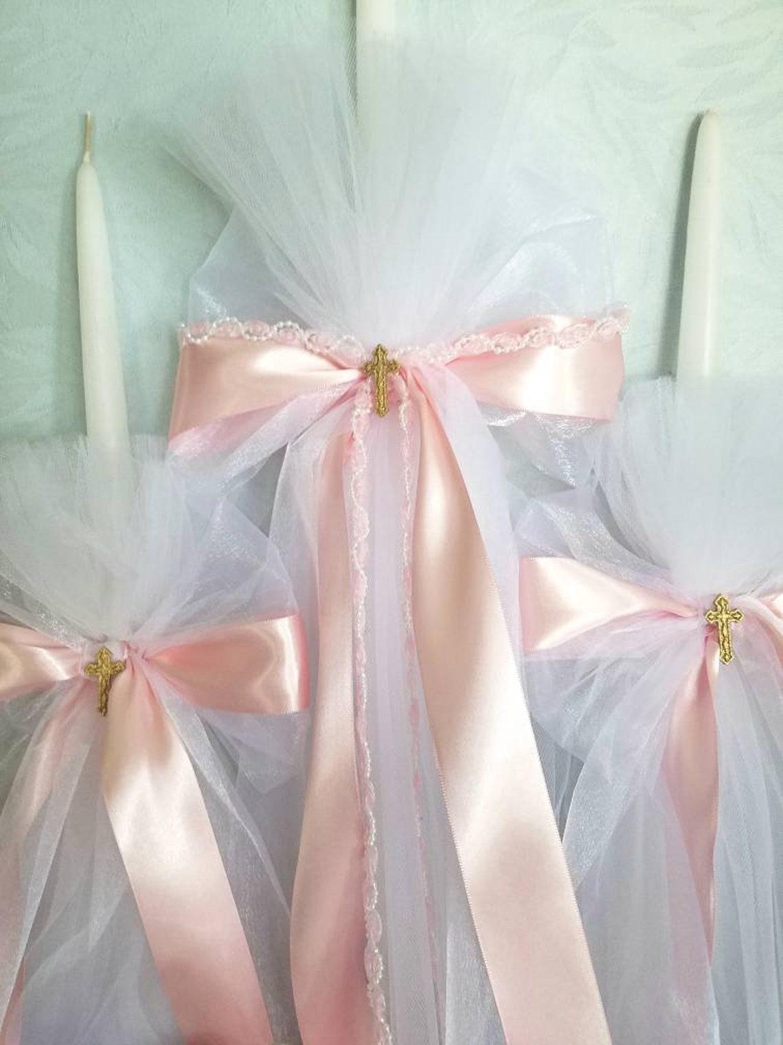 Greek Orthodox Baptism Candles Lambada Christening Pink & Etsy