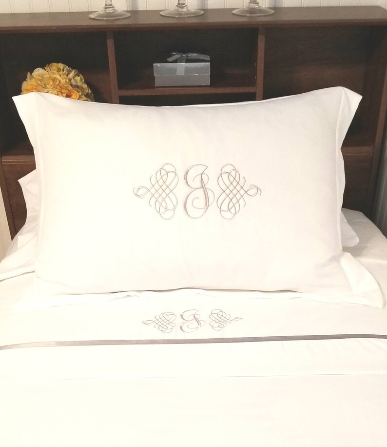 Monogrammed Pillow Sham Pillowcases Embroidered Silver Etsy