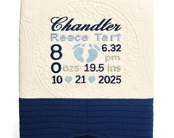 Personalized Baby Quilt: Heirloom Blanket with Birth Stats