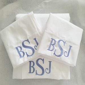 Monogrammed White Sheet Set Custom Embroidery Monogram Bedding Queen Twin Full King Roman Font