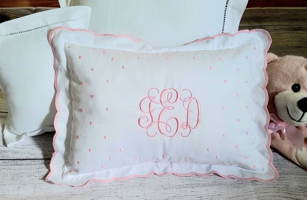 Monogram Baby Pillow Sham in Pink and White Throw Crib Pillow
