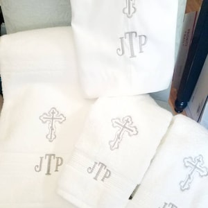 Personalized White Baptism Towel and Oil Sheet for Greek Orthodox Baptism, Bath Towel, Embroidered, Monogrammed