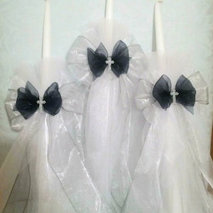 Greek Orthodox Baptism Candle Lambada Christening navy Blue, Silver & White Boy
