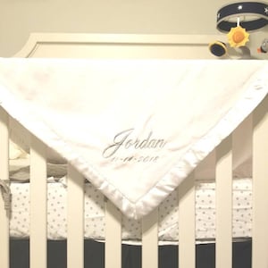 Personalized Embroidered Baby Blanket Baptism Christening Birthday Date