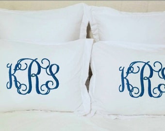 Monogrammed Pillow Sham Pillowcase Embroidered Standard Interlocking Vine Font Monogram Bedding King or Standard