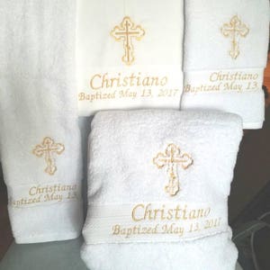 Personalized Baptism Towel and Oil Sheet for Greek Orthodox Baptism, Bath Towel, Embroidered Name and Date