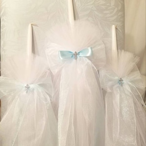 Greek Orthodox Baptism Candle Lambada Christening Baby Blue & White Boy