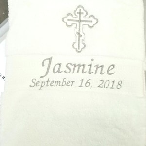 Personalized Baptism Towel for Greek Orthodox Baptism, Bath Towel, Embroidered