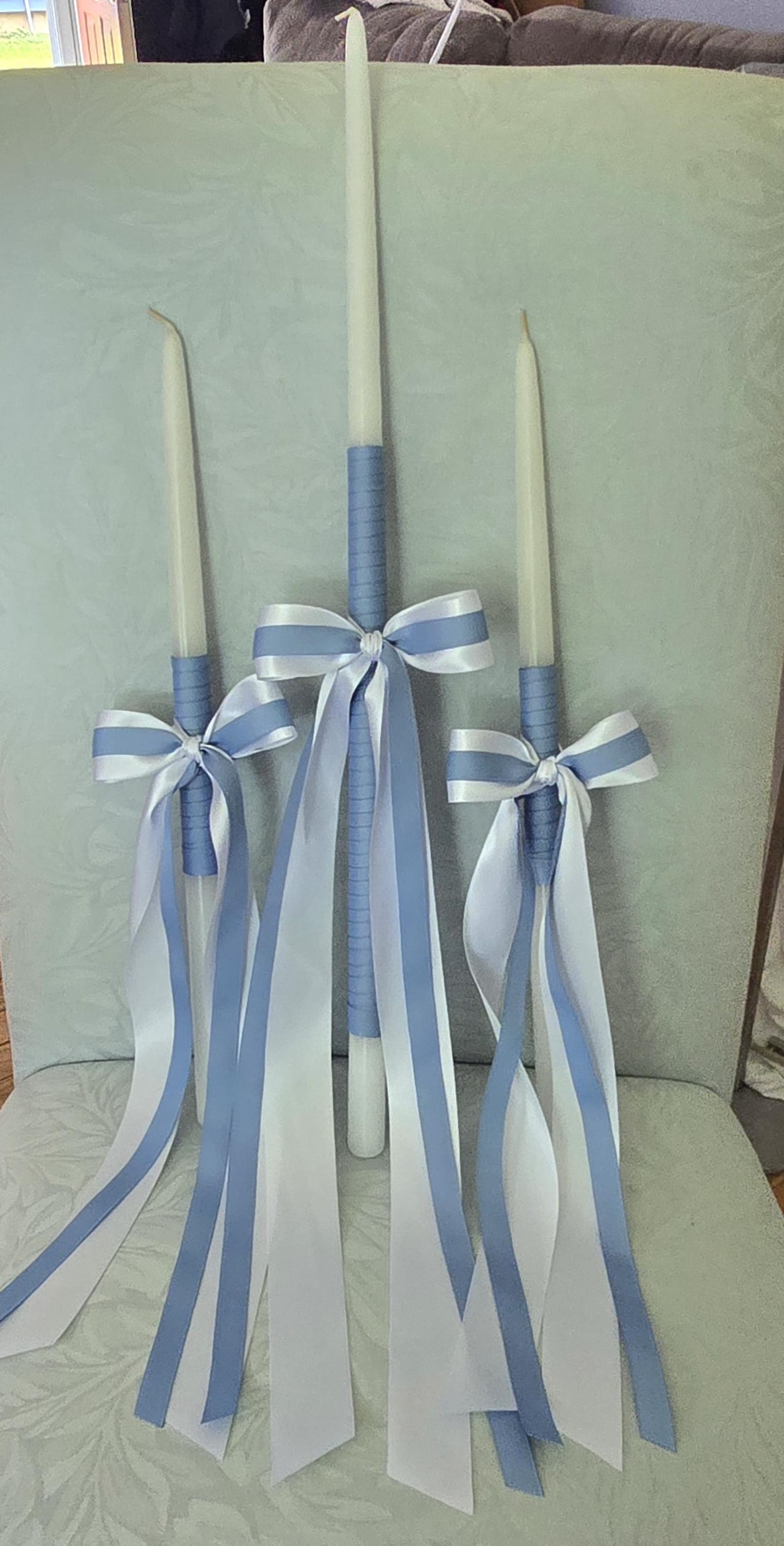 Orthodox Baptism Set in Dusty Blue Decorated Candles, Embroidered — free download