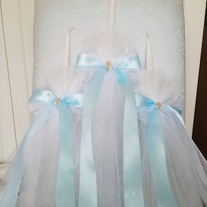 Greek Orthodox Baptism Candle Lambada Christening Blue & White Baby Boy Set