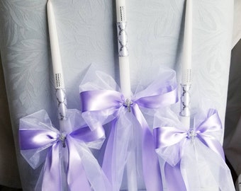 Special listing 4 Candles - Greek Orthodox Baptism Candles Lambada Christening lavender purple