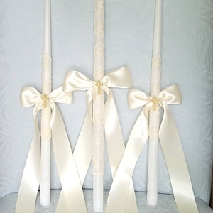 Greek Orthodox Baptism Candles Lambada Christening Ivory and Lace Wedding